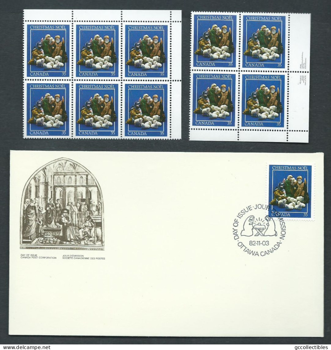 Canada #974 LR. PB & UR Blank Block Of 6 MNH+FDC-Christmas 1982-Creche Figures - Hojas Bloque