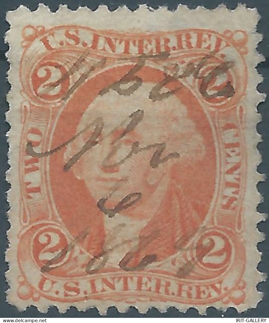 -United States,U.S.A,1869 Revenue Stamp U.S. Inter. Rev. 2 Cents ,Used - Fiscali