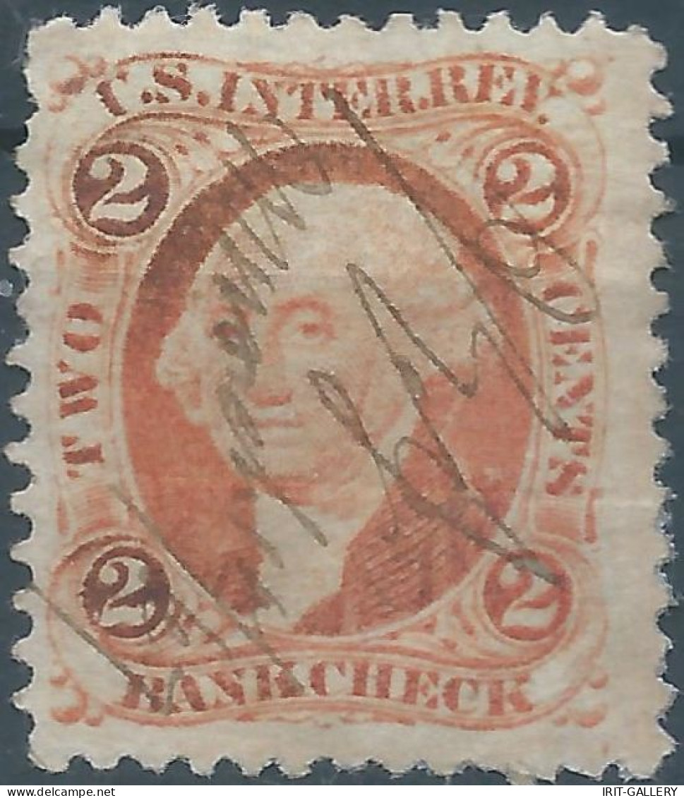 United States,U.S.A,1871 Revenue Stamp  U.S. Inter. Rev, RANK CHECK - 2 Cents ,variety In Colour - Used - Revenues