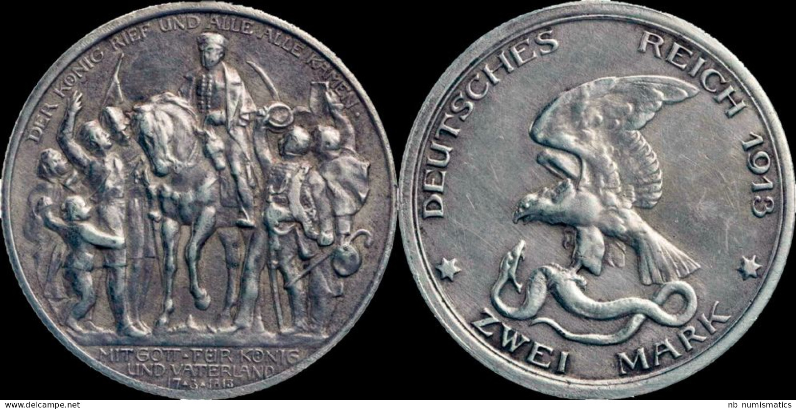 Germany Preussen Wilhelm II 2 Mark 1913A - Befreiungskampf - 2, 3 & 5 Mark Silber