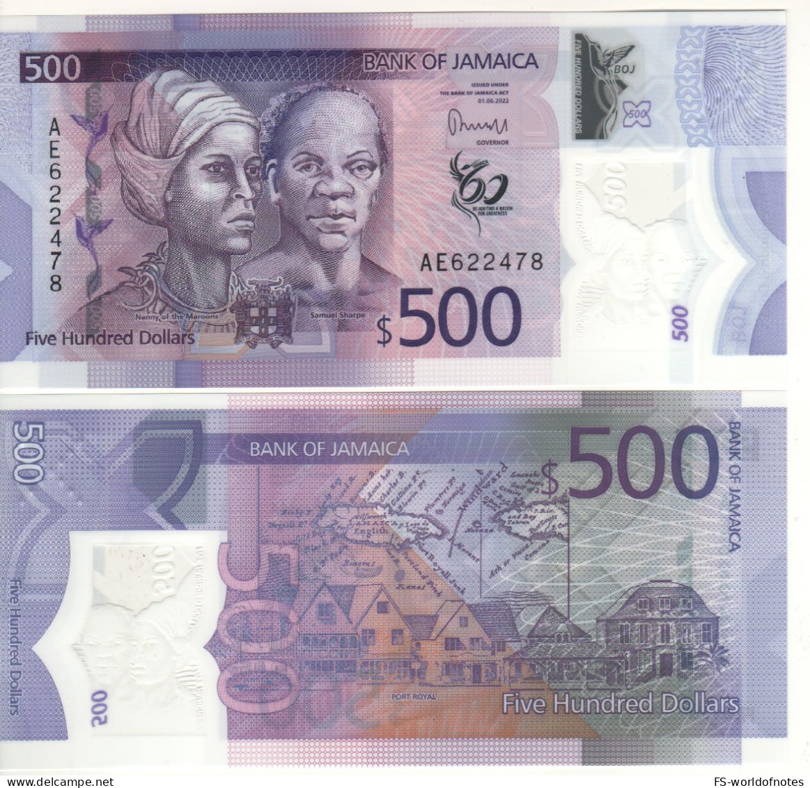 JAMAICA  New 500 Dollars  PW98   POLIMER  Dated 01.04.2022  "60th Anniversary Of Independence"   UNC - Jamaica