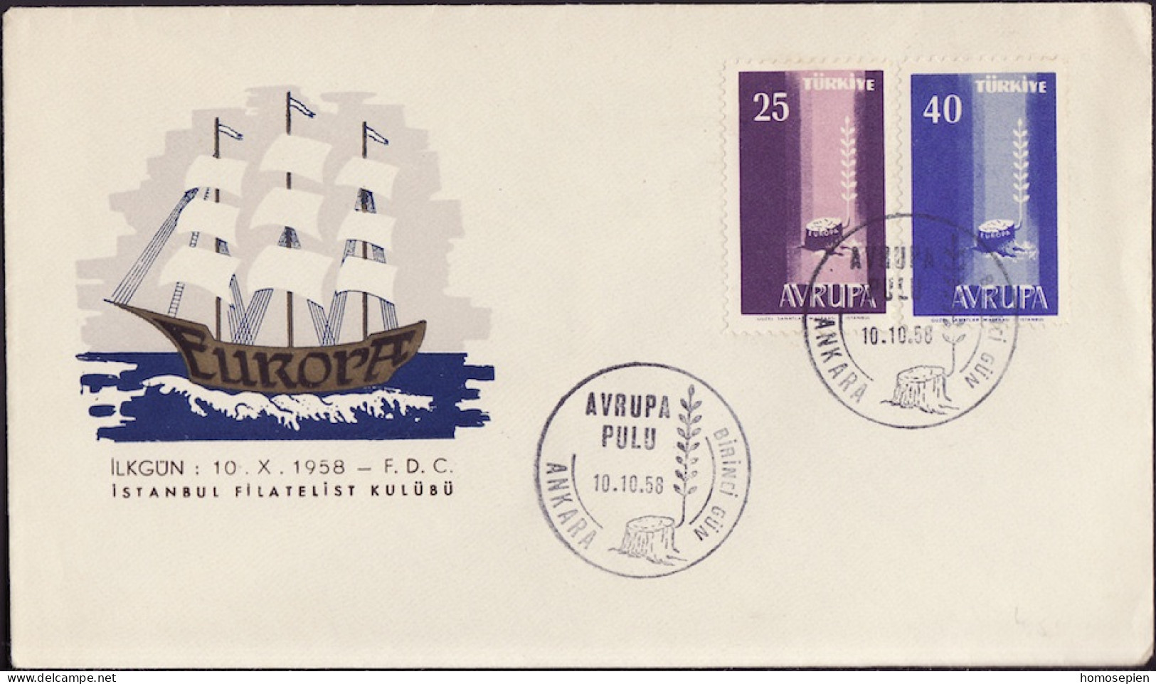 Europa CEPT 1958 Turquie - Türkei - Turkey FDC6 Y&T N°1412 à 1413 - Michel N°1610 à 1611 - 1958