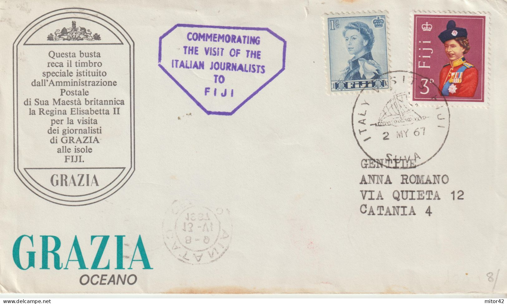 82-Tematica Saluti Da "Italia Nel Mondo"-Fiji-Busta Con Annullo Speciale Visita Giornalisti Italiani - Souvenir De...