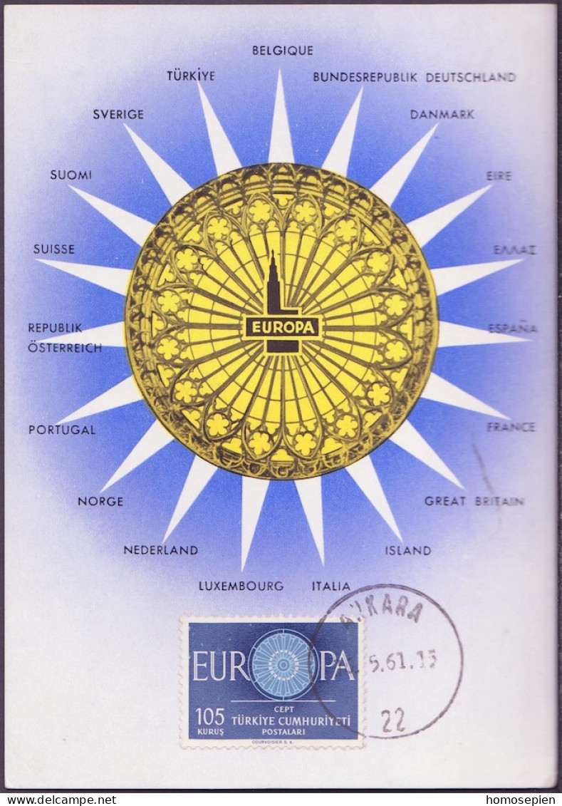 Turquie - Türkei - Turkey CM 1960 Y&T N°1568 - Michel N°MK1775 - 105k EUROPA - Maximum Cards