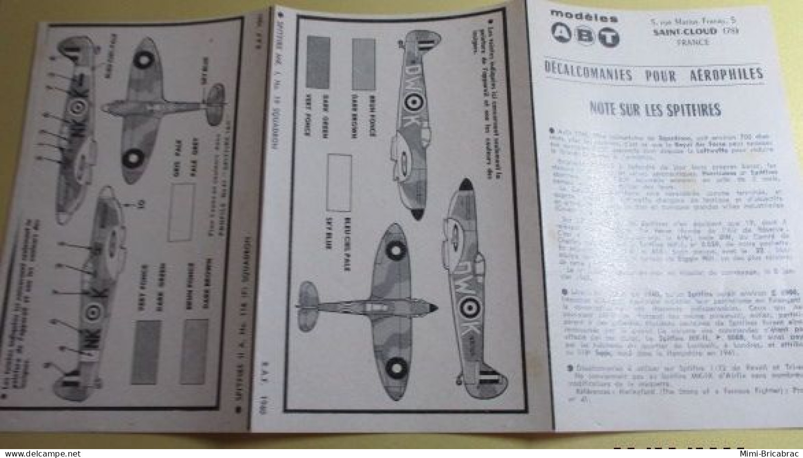 823 Pour Collectionneurs Avertis : Notice Seule DECALS ABT Années 60/70 : N°5 LES SPITFIRE  Mk I ET MK II - Vliegtuigen