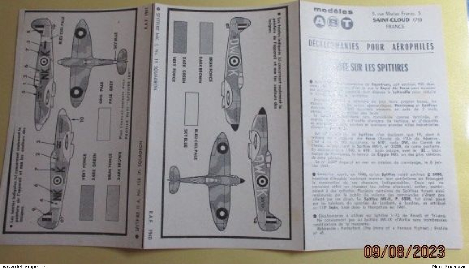 823 Pour Collectionneurs Avertis : Notice Seule DECALS ABT Années 60/70 : N°5 LES SPITFIRE  Mk I ET MK II - Vliegtuigen