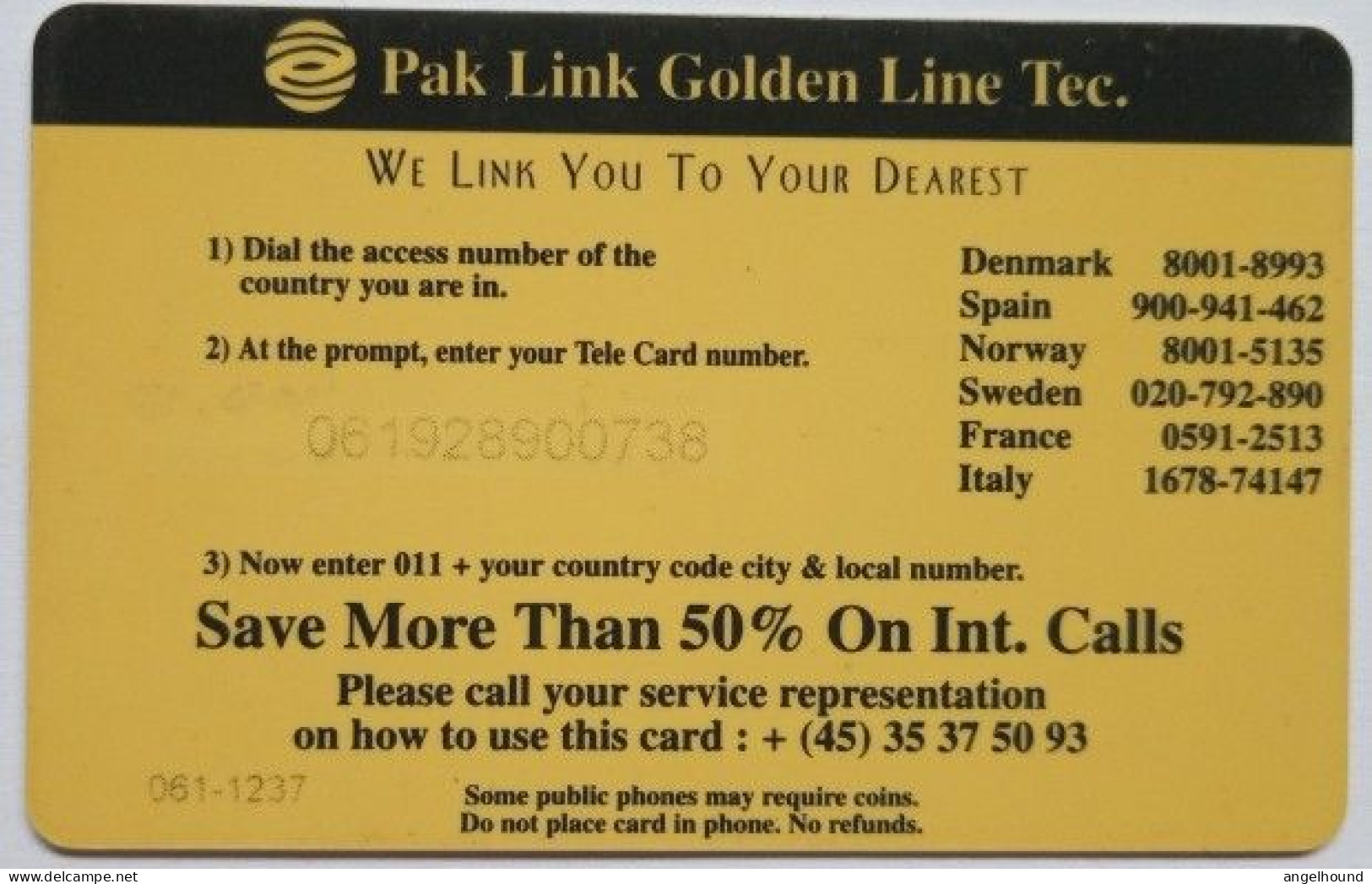 Pak Link  50 Units Golden Line Tec. - Pakistan