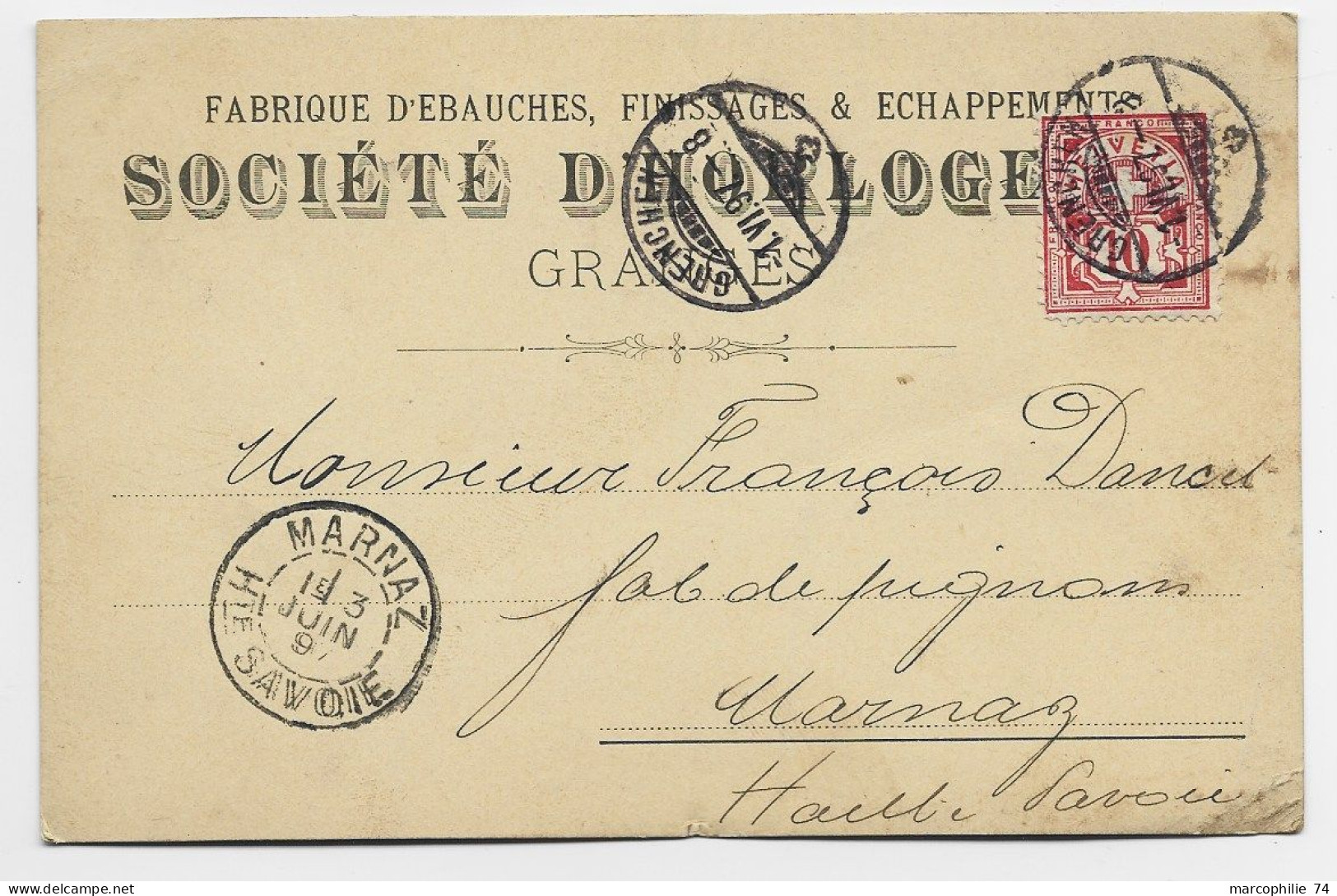 HELVETIA SUISSE CARTE PRIVEE FABRIQUE EBAUCHES SOCIETE HORLOGERIE GRANGES 1897 - Granges