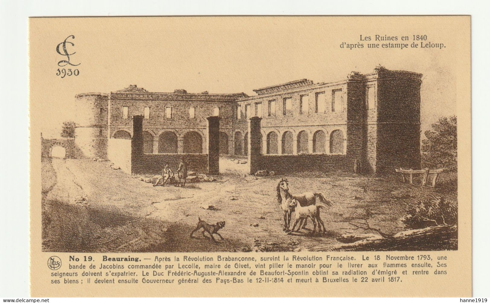 Beauraing Les Ruines En 1840 Horse Foal Pferd Cheval Paard Namur Htje - Beauraing