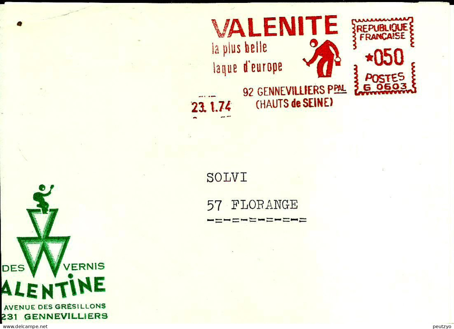 Lettre  EMA Havas C  1974 Valenite  Metier  Peinture Chimie  92 Gennevilliers       C17/20 - Usines & Industries