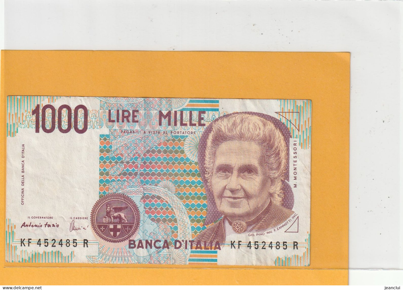 BANCA D'ITALIA  .  1.000 LIRE . M. MONTESSORI  .  N°  KF 452485 R  .  2 SCANES - 1000 Lire