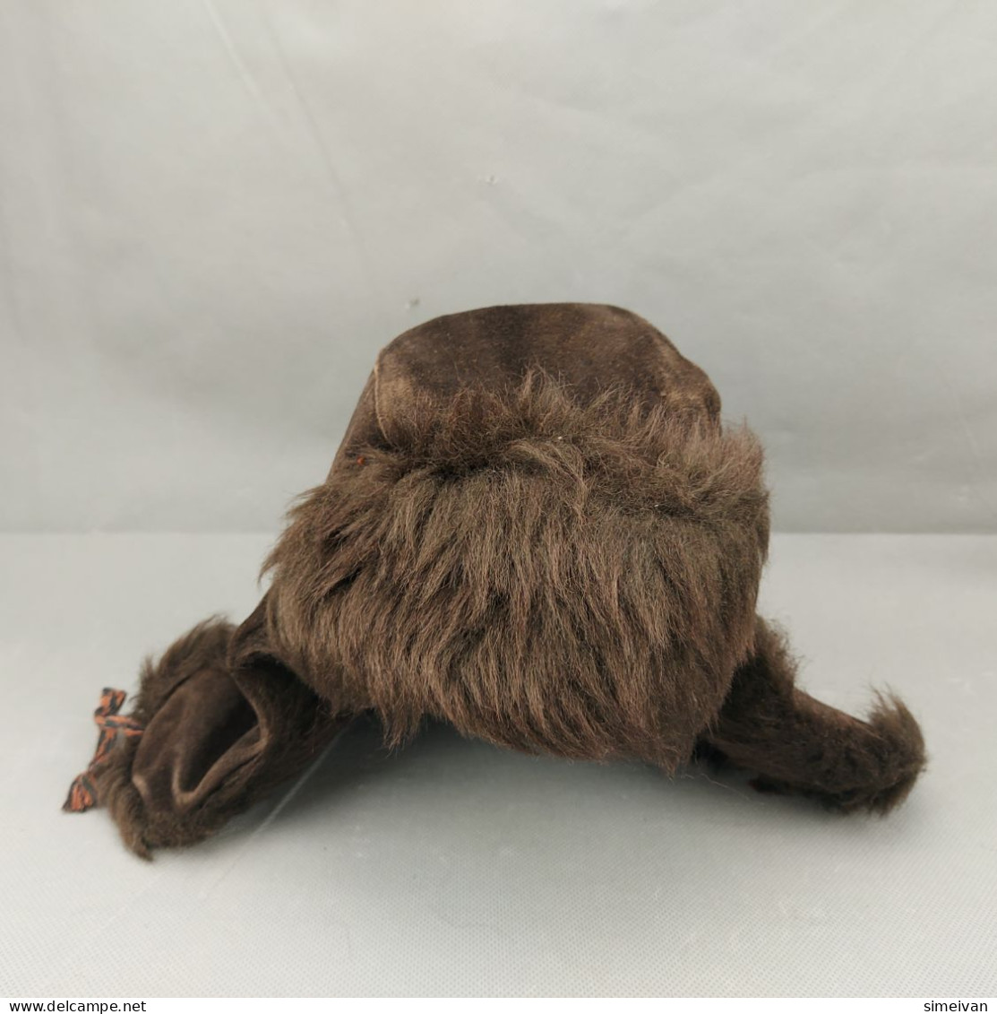 Vintage Hat With Ear Flaps Dark Brown Artificial Leather  #0286 - Helme & Hauben