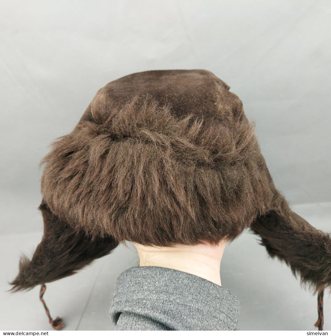 Vintage Hat With Ear Flaps Dark Brown Artificial Leather  #0286