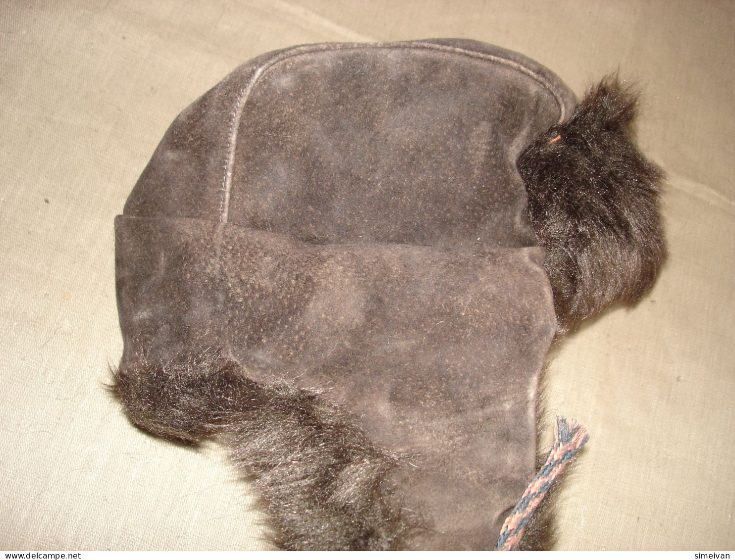 Vintage Hat With Ear Flaps Dark Brown Artificial Leather  #0286