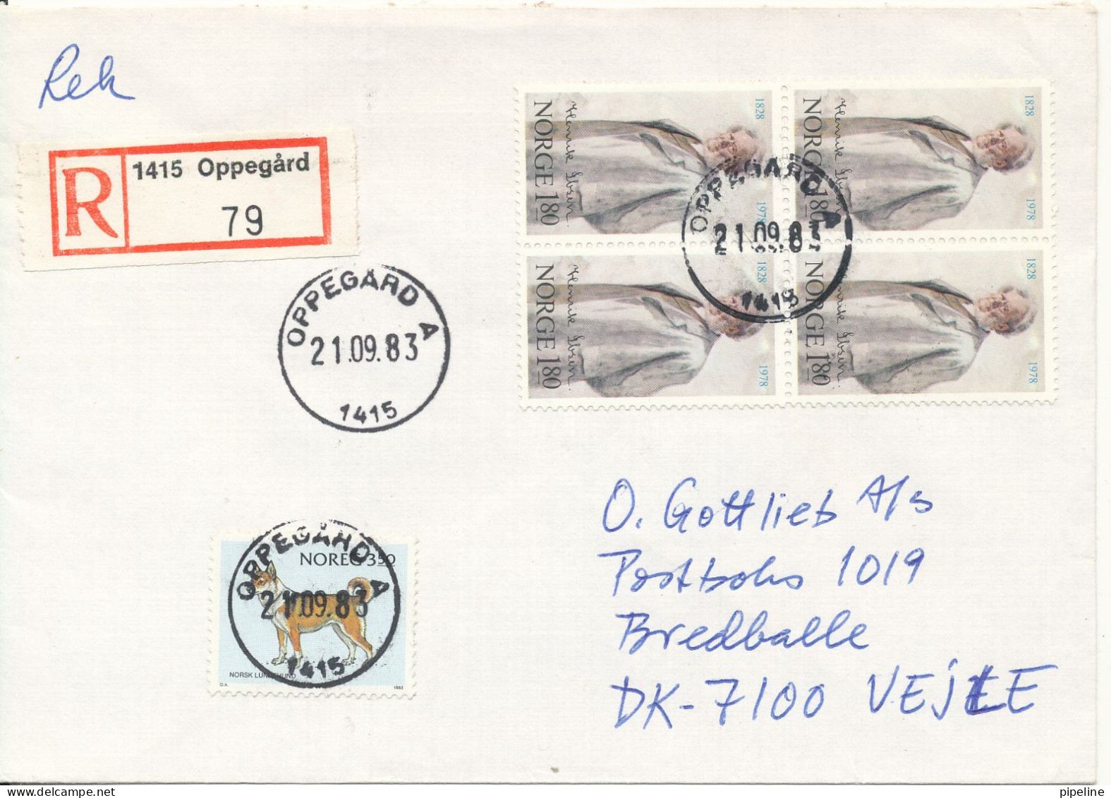 Norway Registered Cover Sent To Denmark Oppegard 21-9-1983 - Covers & Documents