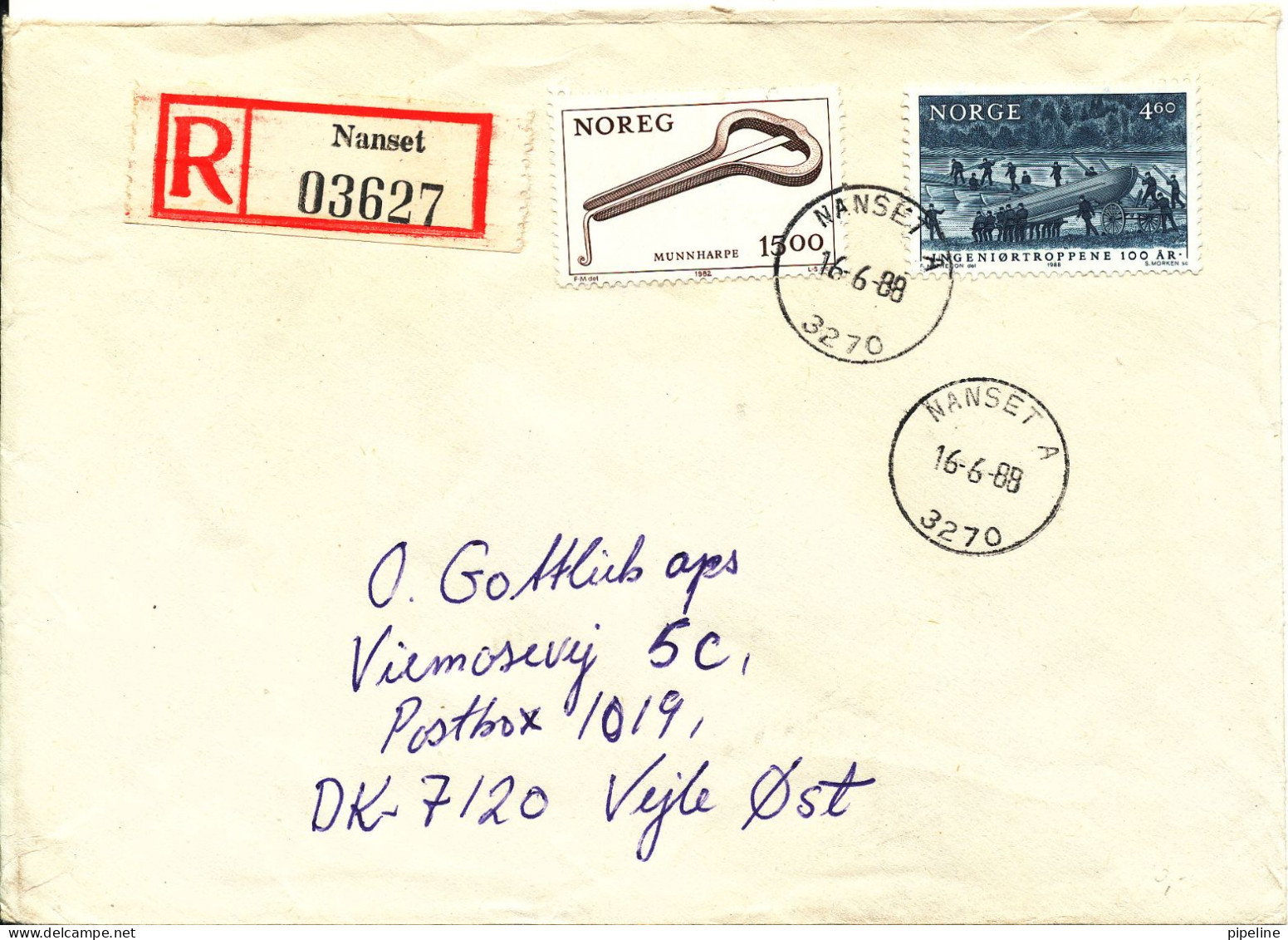 Norway Registered Cover Sent To Denmark Nunset 16-6-1988 - Briefe U. Dokumente