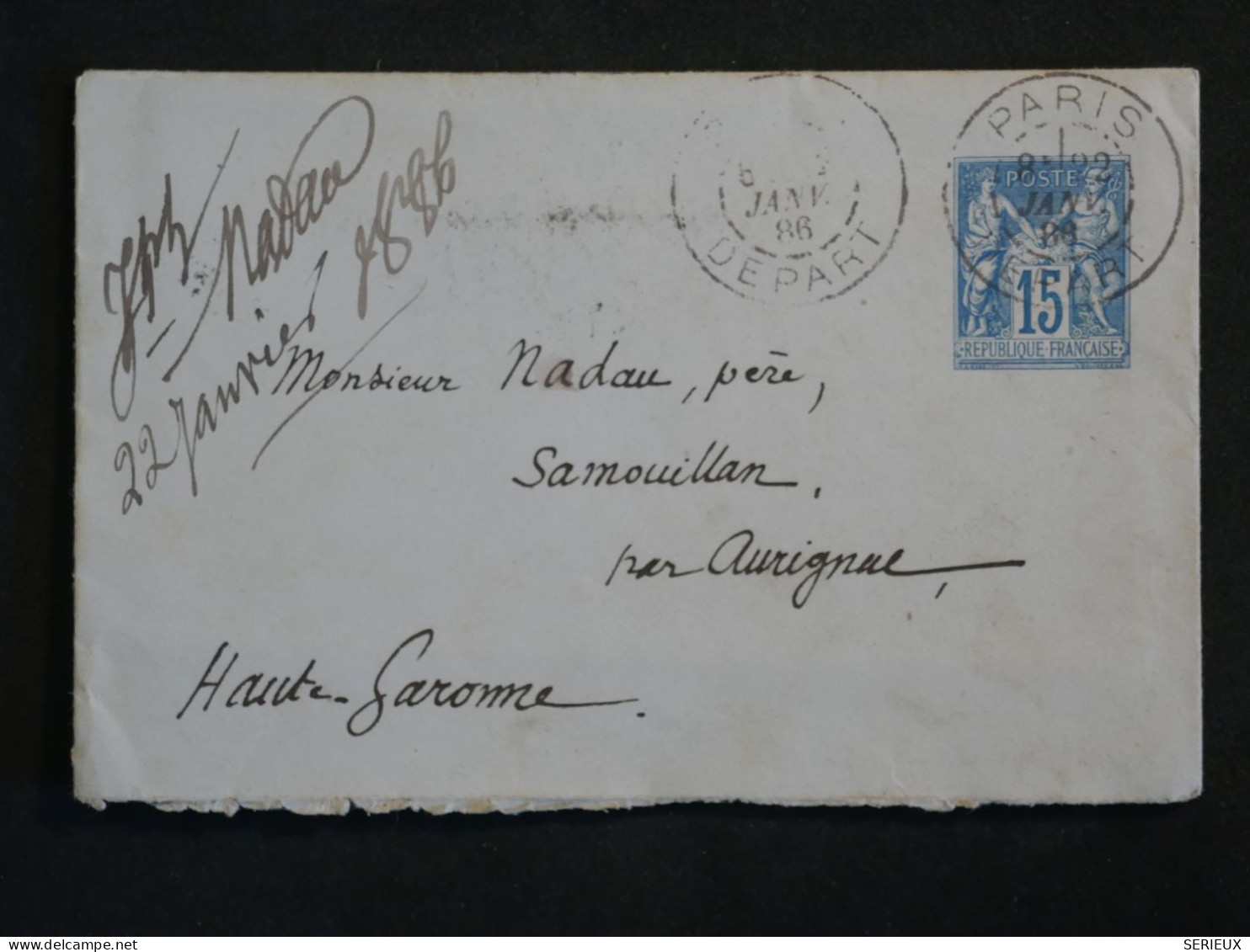 BY1 FRANCE BELLE LETRE ENTIER RR  1886  + +SAGE 15C +LONG TEMOIGNAGE+ AFFRANCH. PLAISANT - Cards/T Return Covers