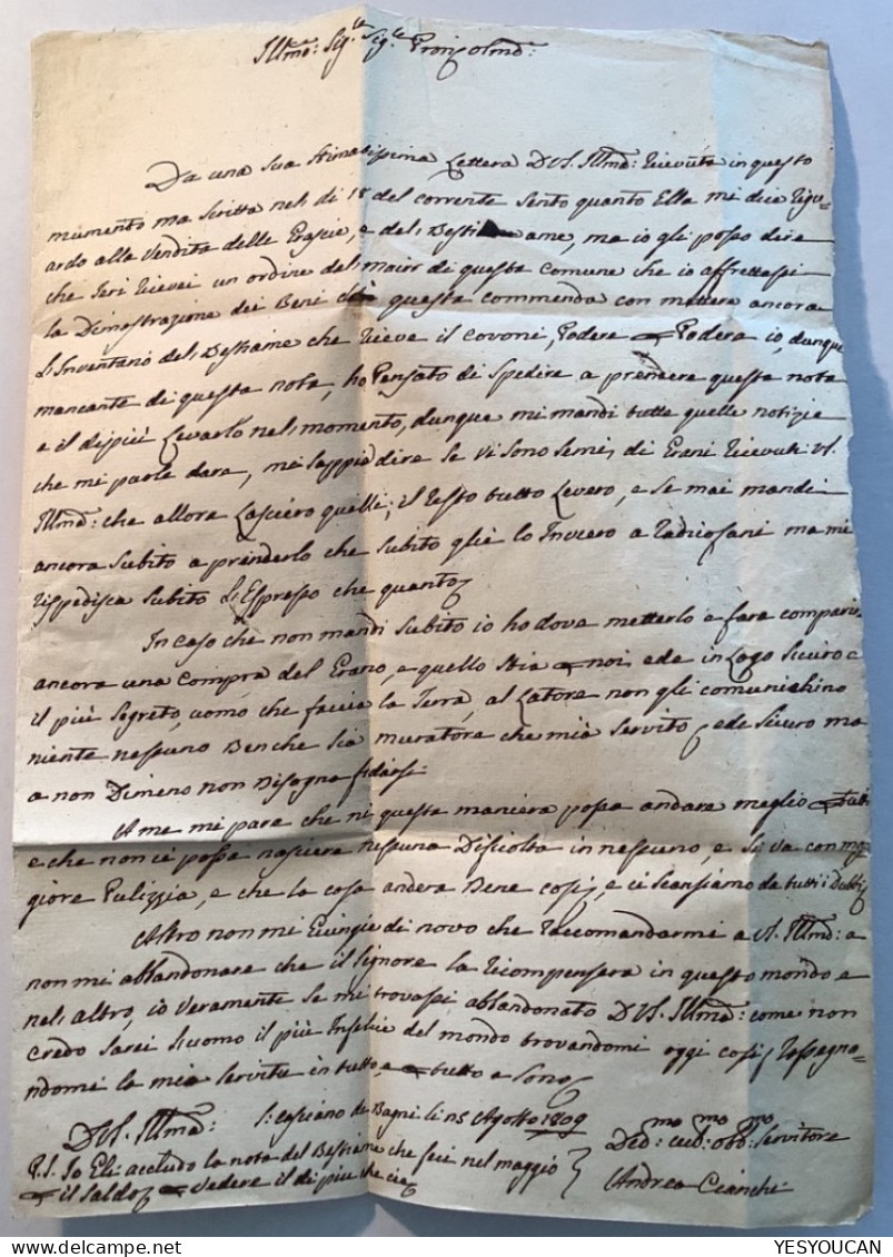 SAN CASCIANO DEI BAGNI 1809 + PER ESPRESSO ! (Siena Toscana) Rare Express Cover>Firenze (Tuscany Lettera Toscane Lettre - Tuscany