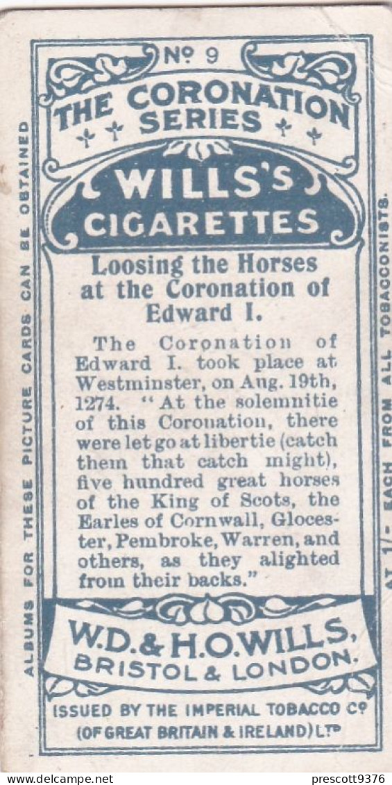 9 Coronation Of Edward I  - The Coronation Series, 1911 - Wills Cigarette Card - Original Antique Card - Wills