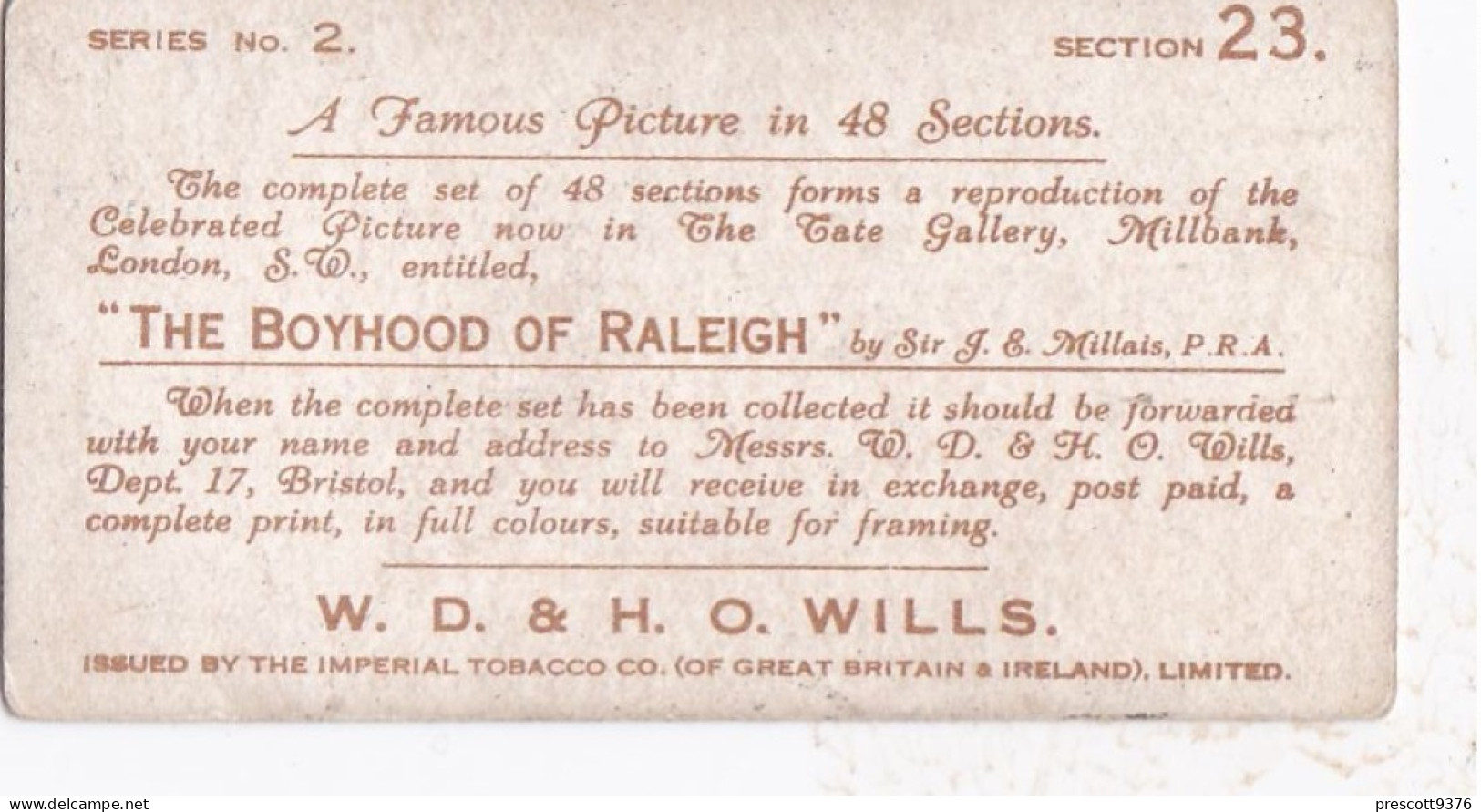 Number 23 - The Boyhood Of Raleigh (Sectional) 1931 - Wills Cigarette Card - Original Antique Card - Wills