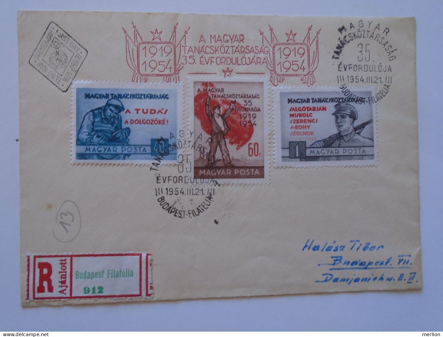 S3.39  Hungary  Registered Cover    - FDC  - 1954   35 évf. Tanácsköztársaság - Briefe U. Dokumente