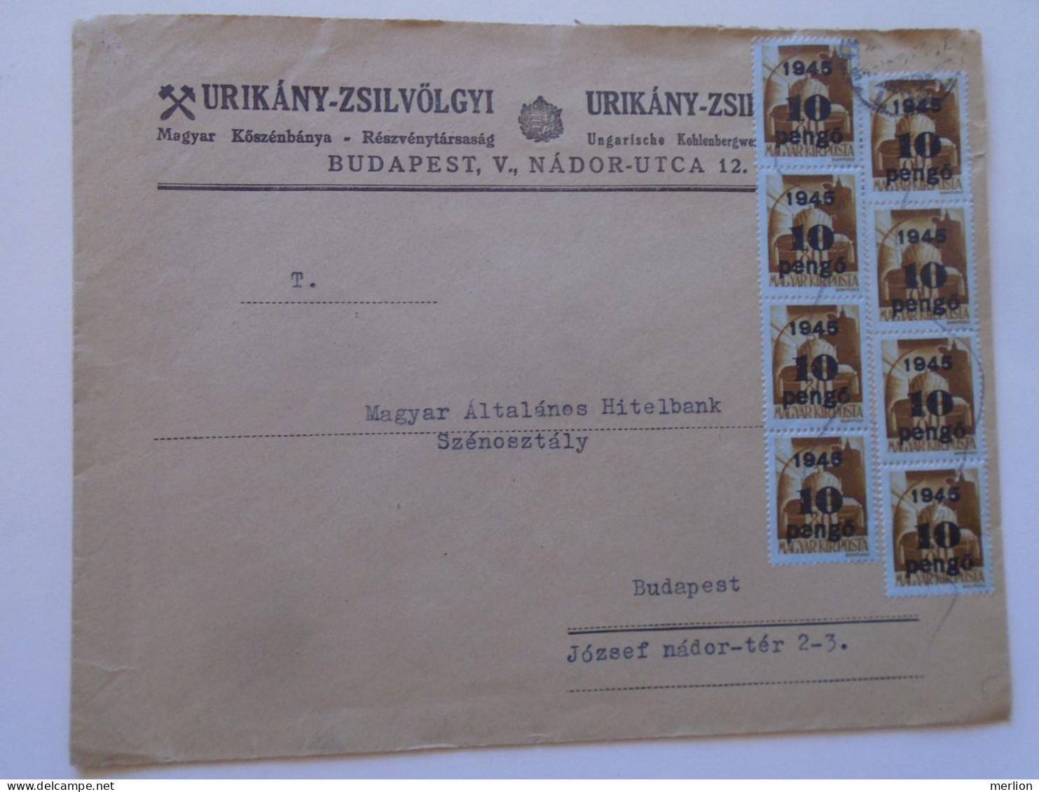 S3.42 Hungary Inflation Cover - 2.XII. 1945 - Budapest  Urikány Zsílvölgyi Magyar Kőszénbánya - URICANI  Jiul Romania - Briefe U. Dokumente