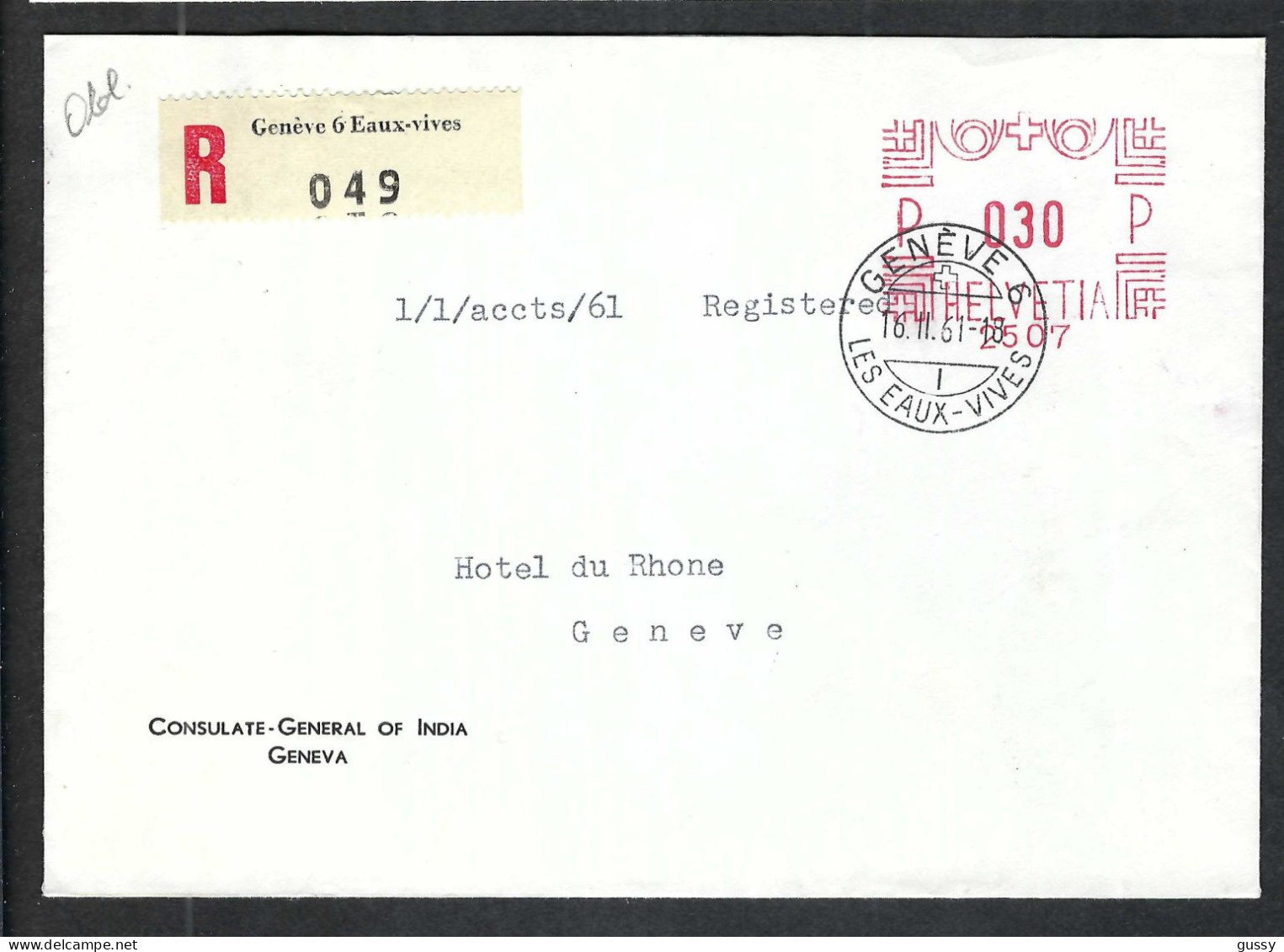 SUISSE 1961: LSC Rec. Affr. Mécanique De 30c, CAD D'arrivée Au Dos - Postage Meters