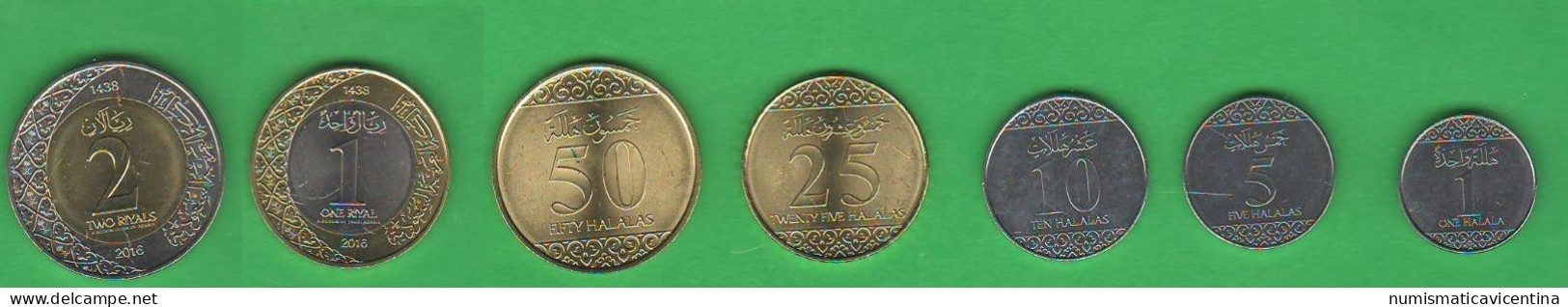 SAUDI ARABIA Set Coins 2016 1  5 10 25 50 Halala + 1  2 Riyals AH 1438 Bimetallic + Nickel Coins Arabie Saoudite - Saudi-Arabien