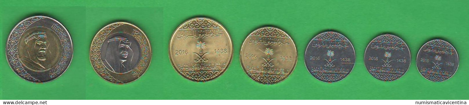 SAUDI ARABIA Set Coins 2016 1  5 10 25 50 Halala + 1  2 Riyals AH 1438 Bimetallic + Nickel Coins Arabie Saoudite - Saudi-Arabien