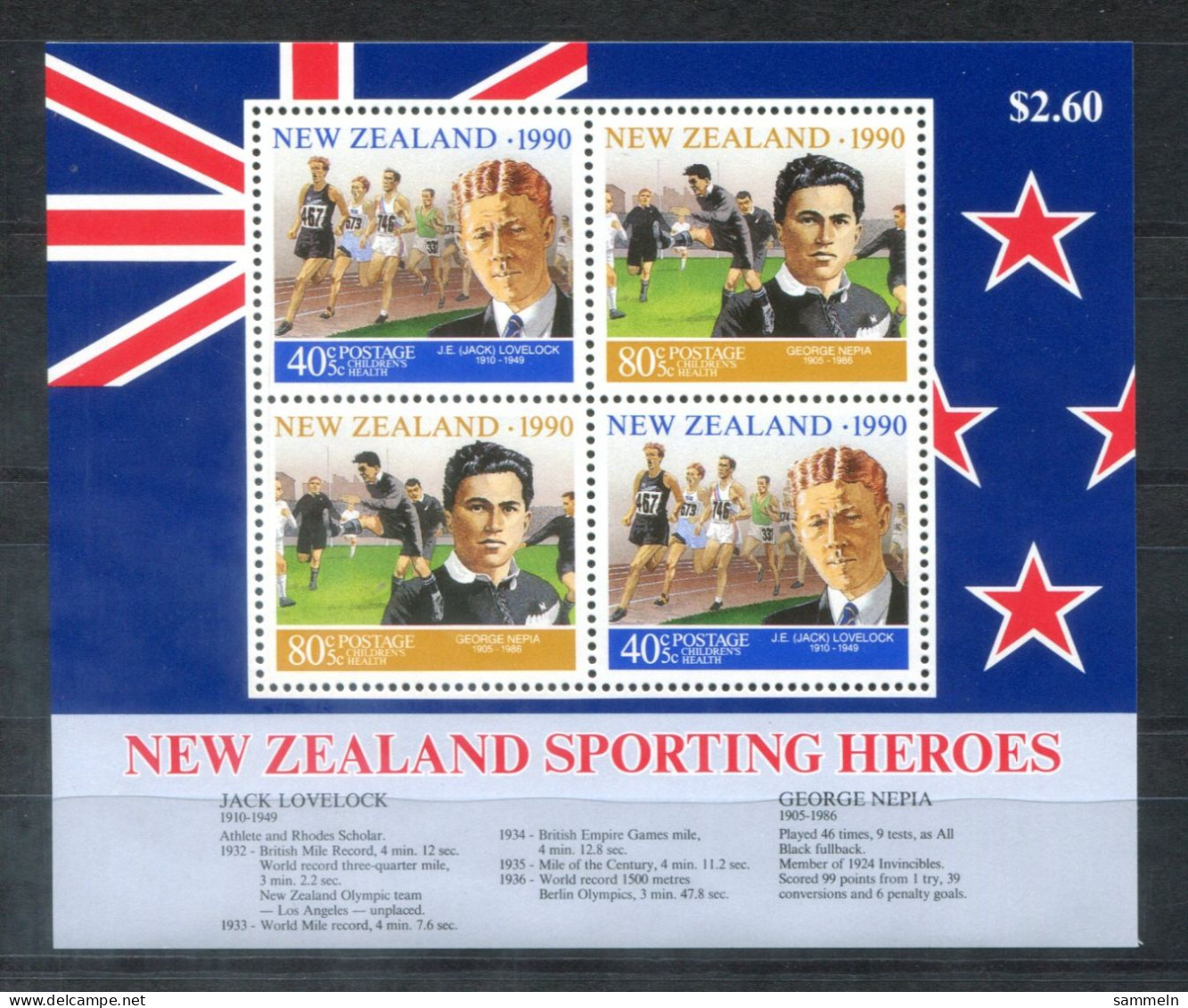 NEUSEELAND Block 26, Bl.26 Mnh - Sporting Heroes, Héros Sportifs - NEW ZEALAND / NOUVELLE-ZÉLANDE - Hojas Bloque