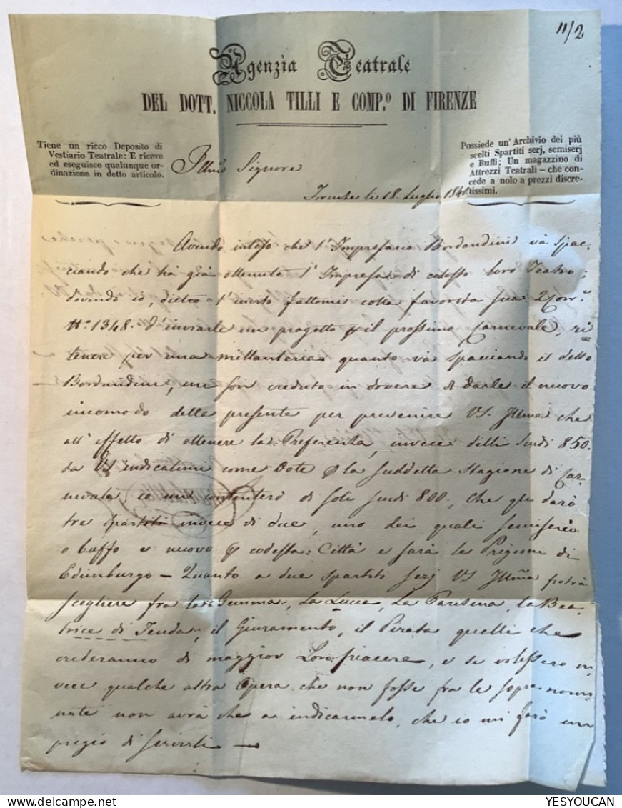 FIRENZE 1840+PER CONSEGNA(Toscana)AGENZIA TEATRALE Cover>Spoleto, Stato Pontificio (Tuscany Lettera Theatre Theater - Tuscany