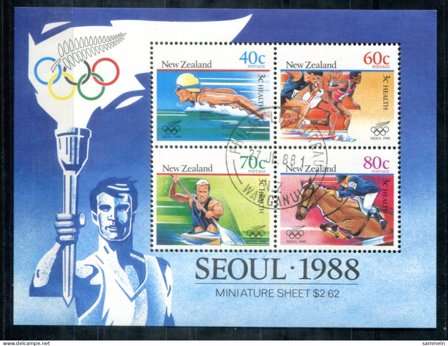 NEUSEELAND Block 16, Bl.16 Canc -Olympische Spiele Seoul,Kanu,Reitsport,Canoe,Equestrian- NEW ZEALAND / NOUVELLE-ZÉLANDE - Hojas Bloque