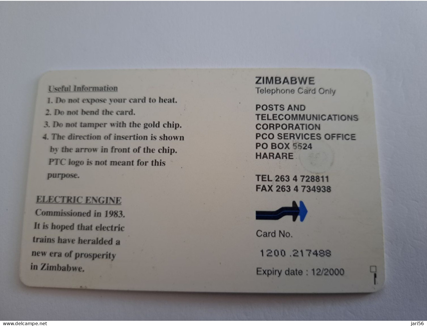 ZIMBABWE /  CHIPCARD  $50,-/ ELECTRIC TRAIN / HARARE /  FINE USED   **14656** - Zimbabwe