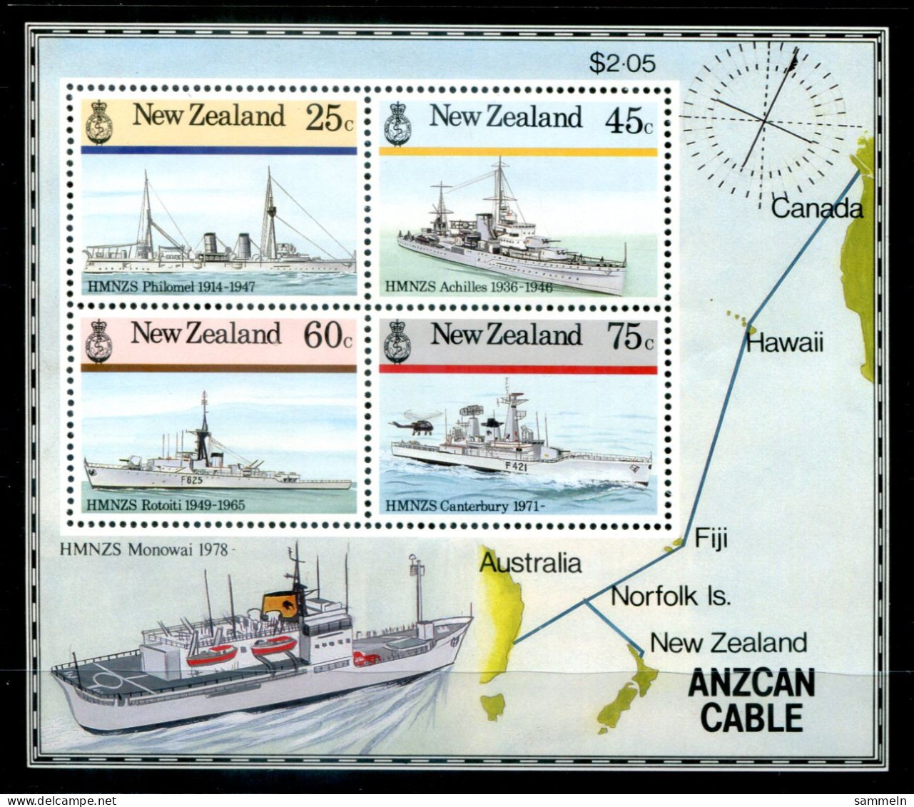 NEUSEELAND Block 7, Bl.7 Mnh - Schiffe, Ships, Bateaux, ANZCAN Cable - NEW ZEALAND / NOUVELLE-ZÉLANDE - Hojas Bloque