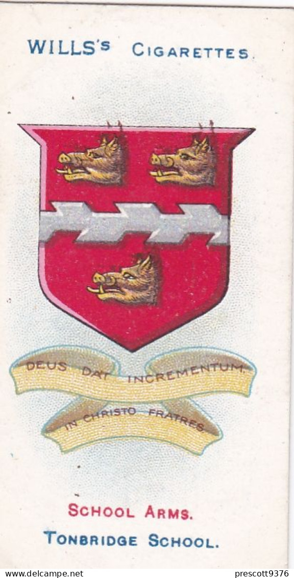 18 Tonbridge School  - School Arms 1906 - Wills Cigarette Card - Original  Antique Card - Wills