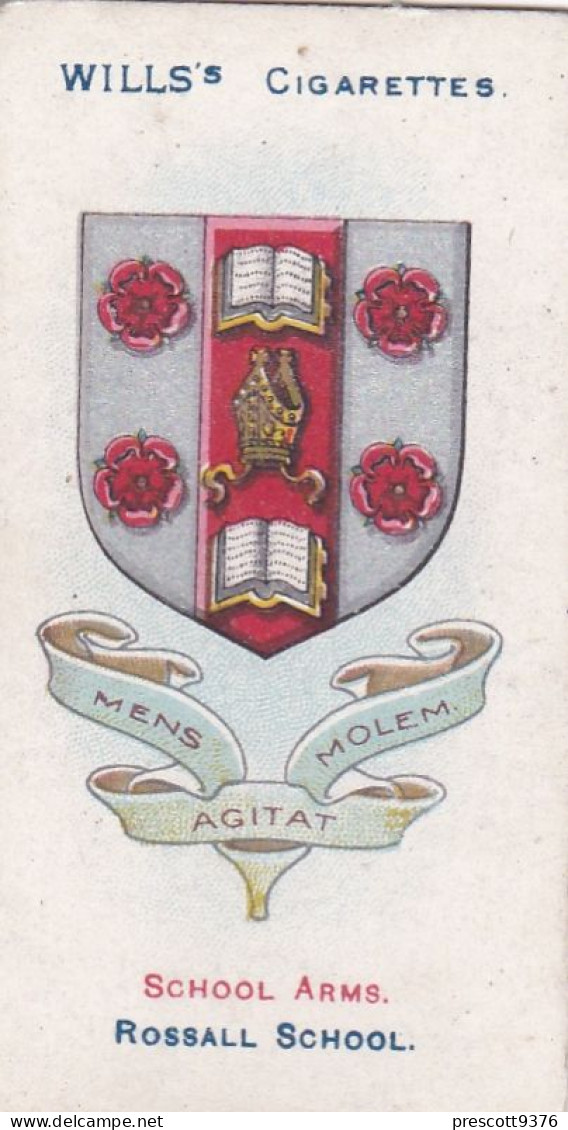3 Rossall School  - School Arms 1906 - Wills Cigarette Card - Original  Antique Card - Wills