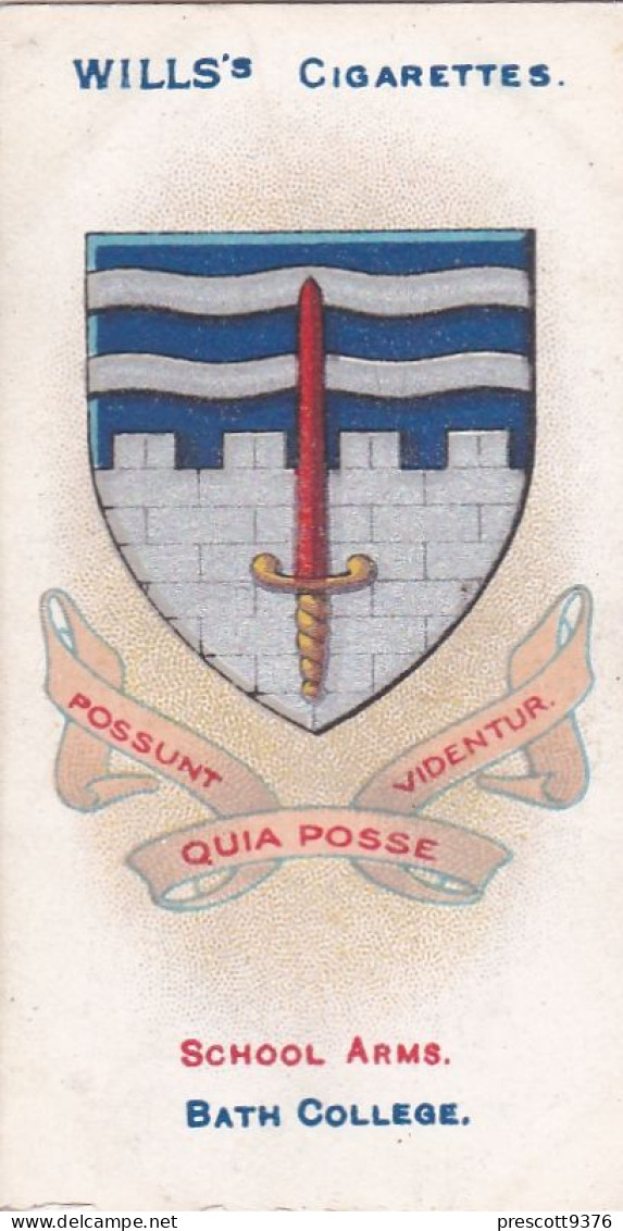 7 Bath College College - School Arms 1906 - Wills Cigarette Card - Original  Antique Card - Wills