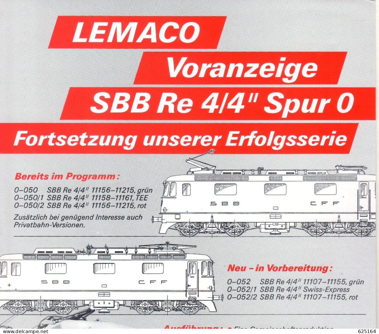 Catalogue LEMACO Spur O Voranzeige SBB Re 4/4" Neuheiten 1995 - Tedesco