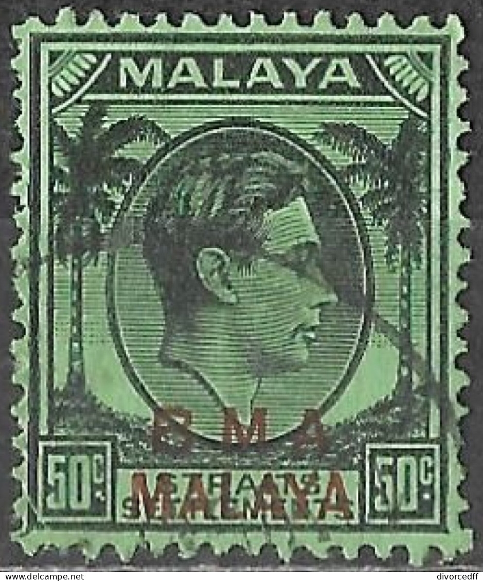 Malaya Straits Settlements 1945 - 1948 Used Stamp King George VI 50 Cents Overprinted B M A MALAYA [WLT204] - Malaya (British Military Administration)