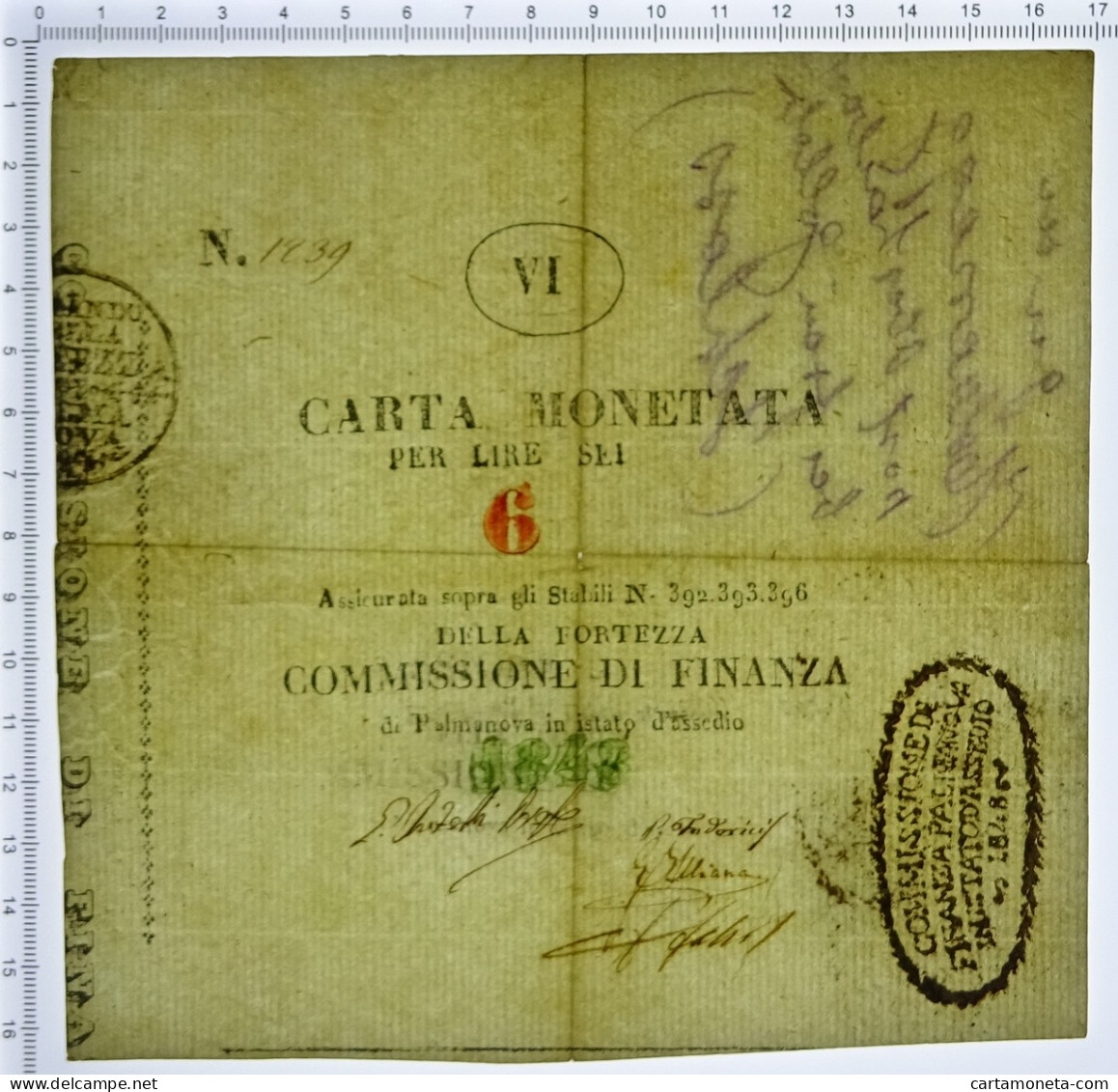 6 LIRE ASSEDIO DI PALMANOVA CARTA MONETATA 1848 BB- - Altri & Non Classificati