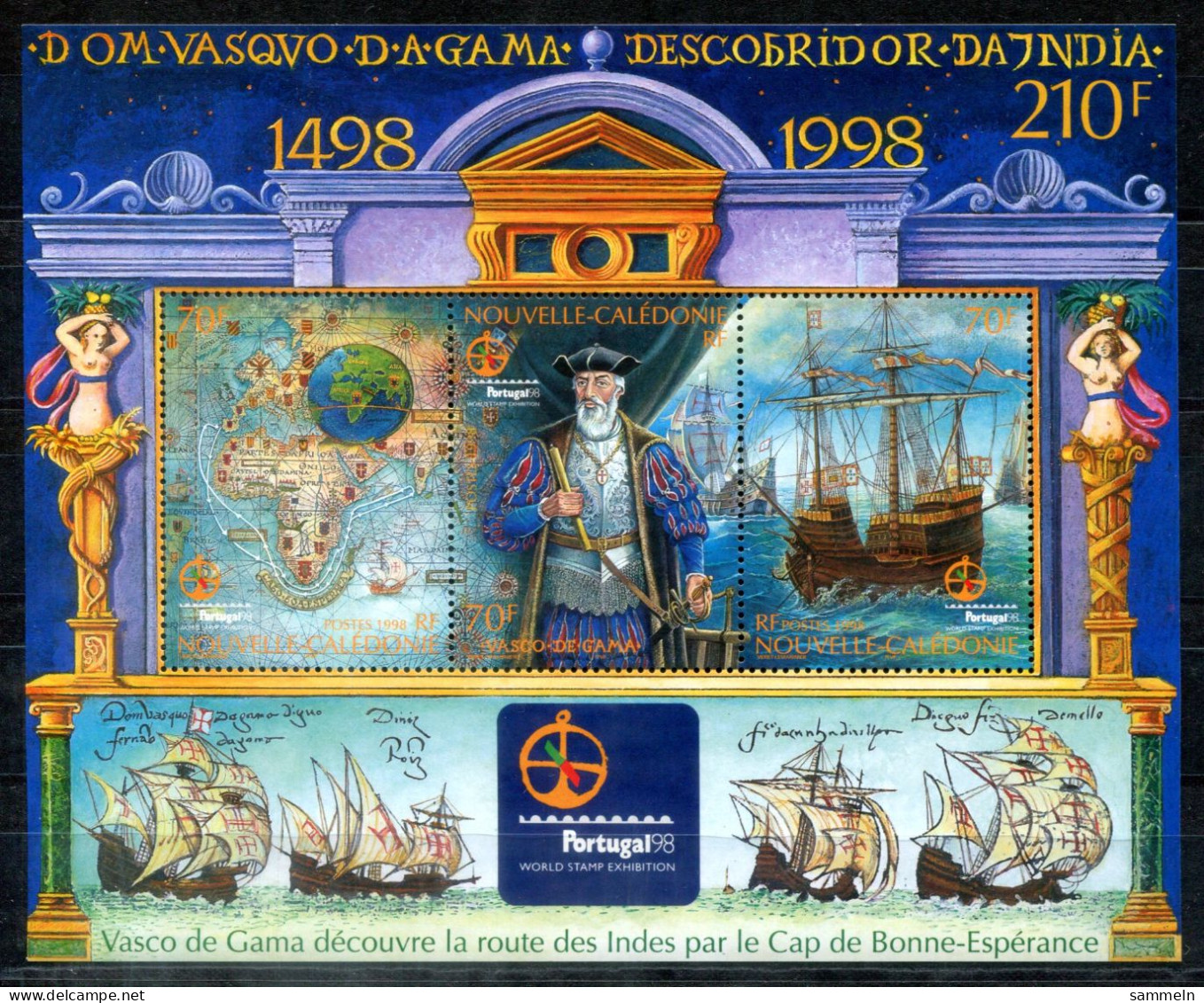 NEUKALEDONIEN Nlock 21, Bl.21 Mnh - Vasco Da Gama, Schiff, Ship, Bateau  - NEW CALEDONIA / NOUVELLE-CALÉDONIE - Blocks & Sheetlets