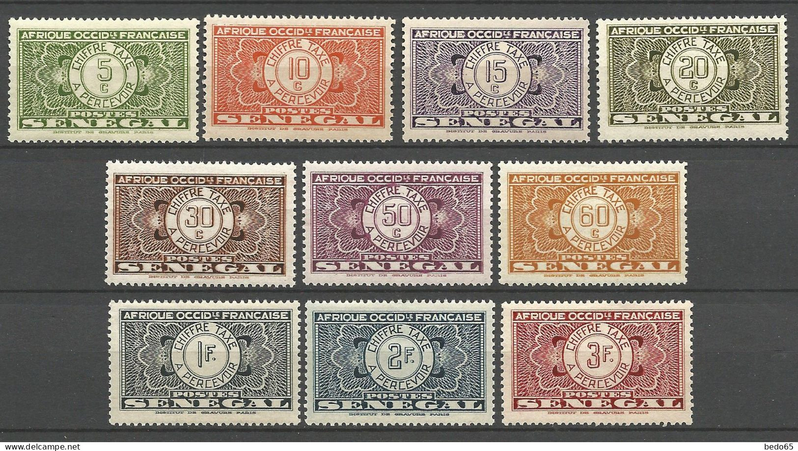 SENEGAL Série Complète TAXE N° 22 à 31 NEUF*  AVEC OU TRACE DE CHARNIERE  / Hinge  / MH - Timbres-taxe