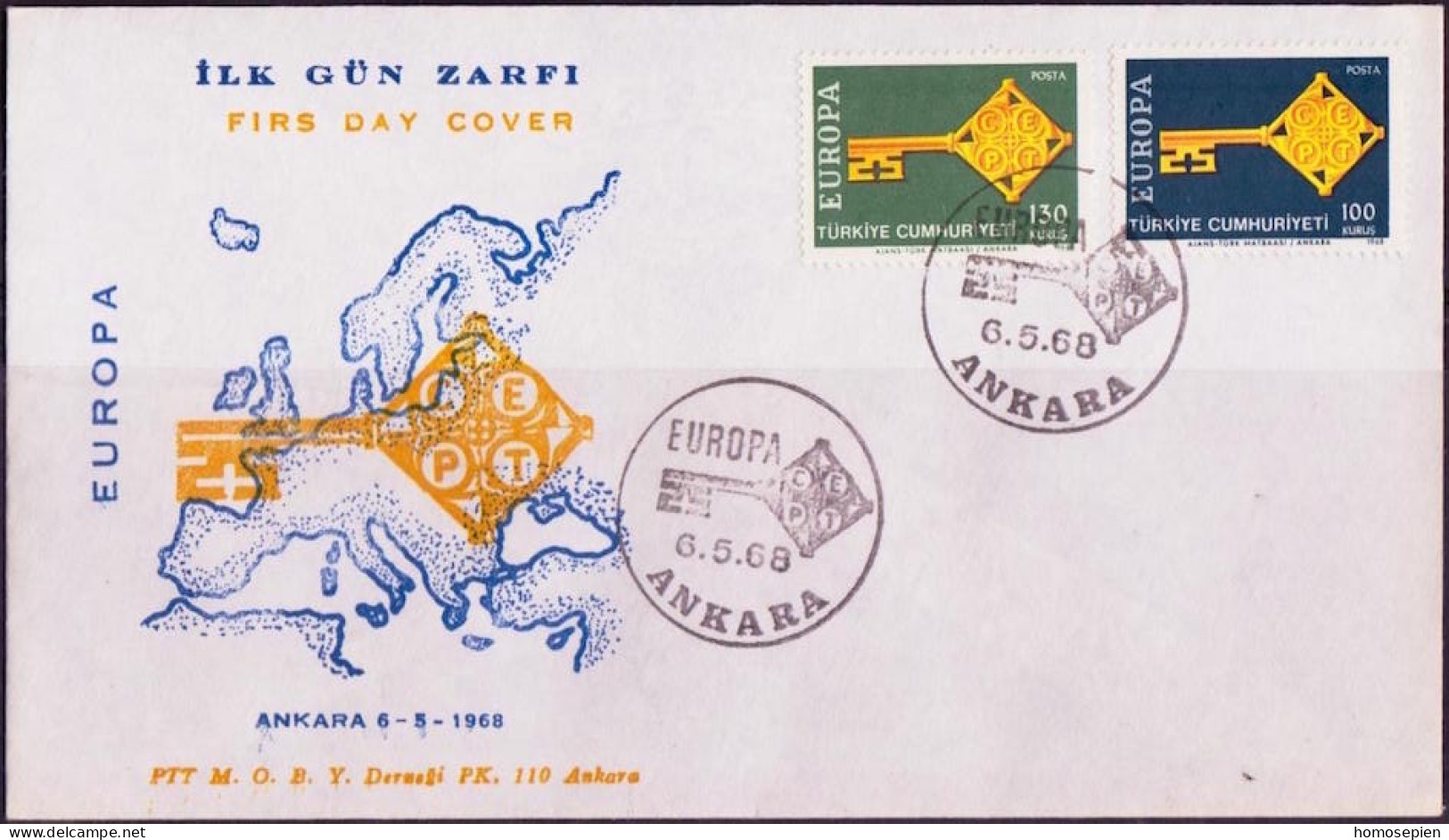 Europa CEPT 1968 Turquie - Türkei - Turkey FDC1 Y&T N°1868 à 1869 - Michel N°2095 à 2096 - 1968