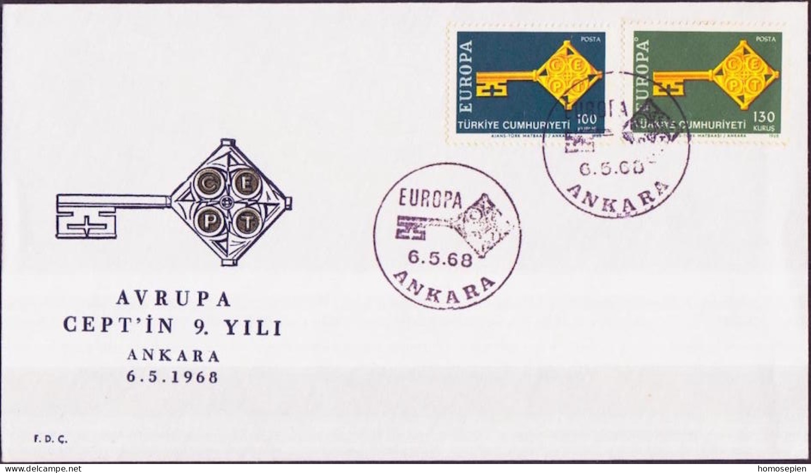 Europa CEPT 1968 Turquie - Türkei - Turkey FDC2 Y&T N°1868 à 1869 - Michel N°2095 à 2096 - 1968