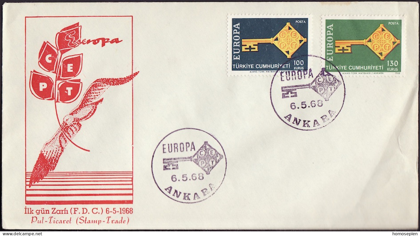 Europa CEPT 1968 Turquie - Türkei - Turkey FDC5 Y&T N°1868 à 1869 - Michel N°2095 à 2096 - 1968