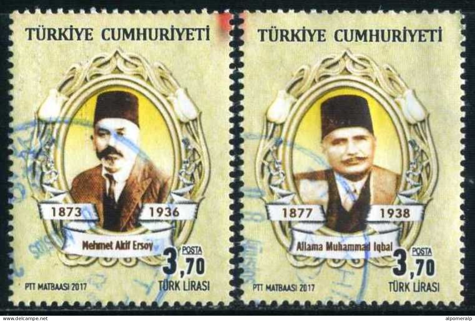 Türkiye 2017 Mi 4384-4385 Diplomatic Relations With Pakistan | Mehmet Âkif Ersoy, Allama Muhammad Iqbal - Used Stamps