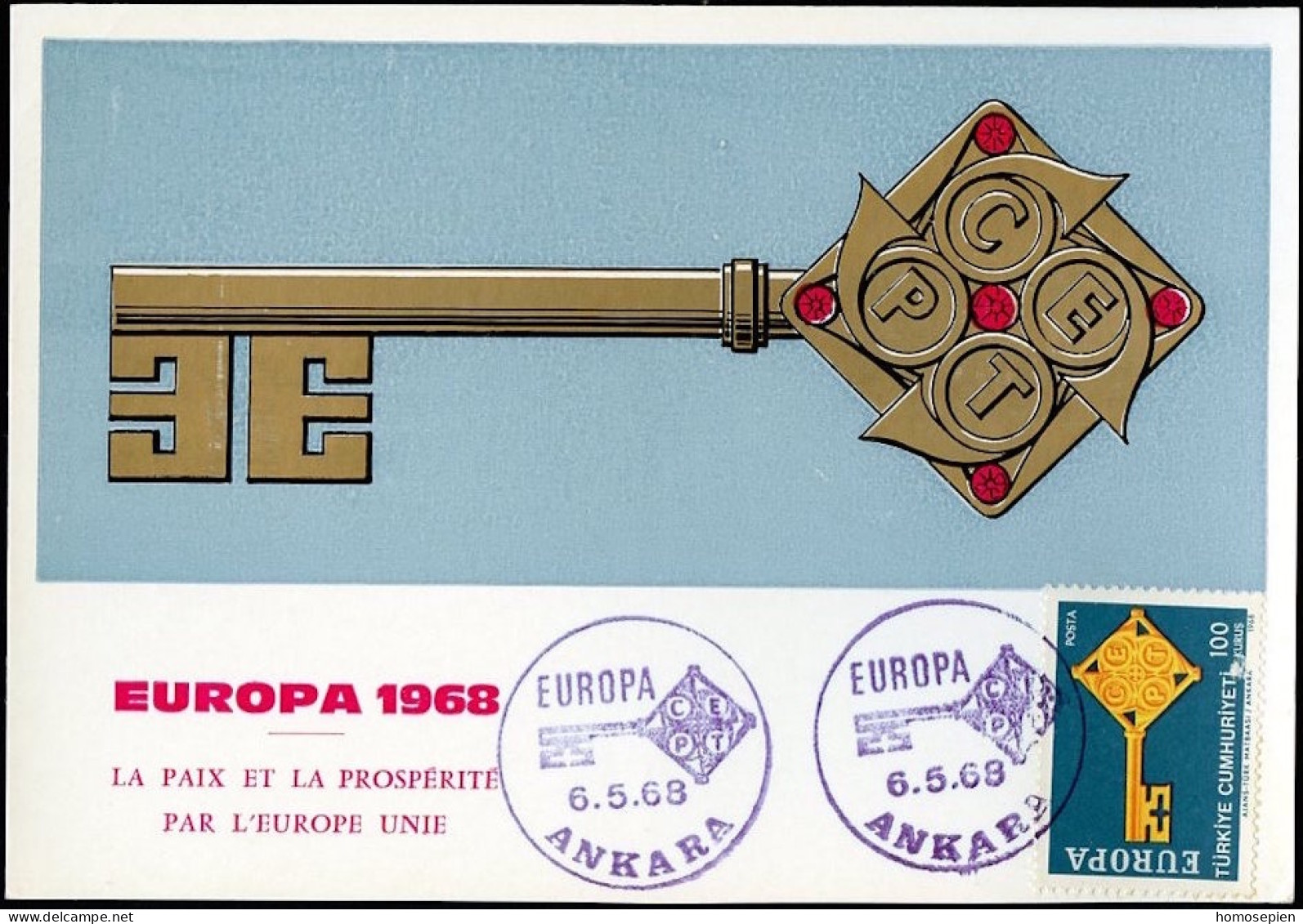 Turquie - Türkei - Turkey CM 1968 Y&T N°1868 - Michel N°MK2095 - 100k EUROPA - Maximum Cards