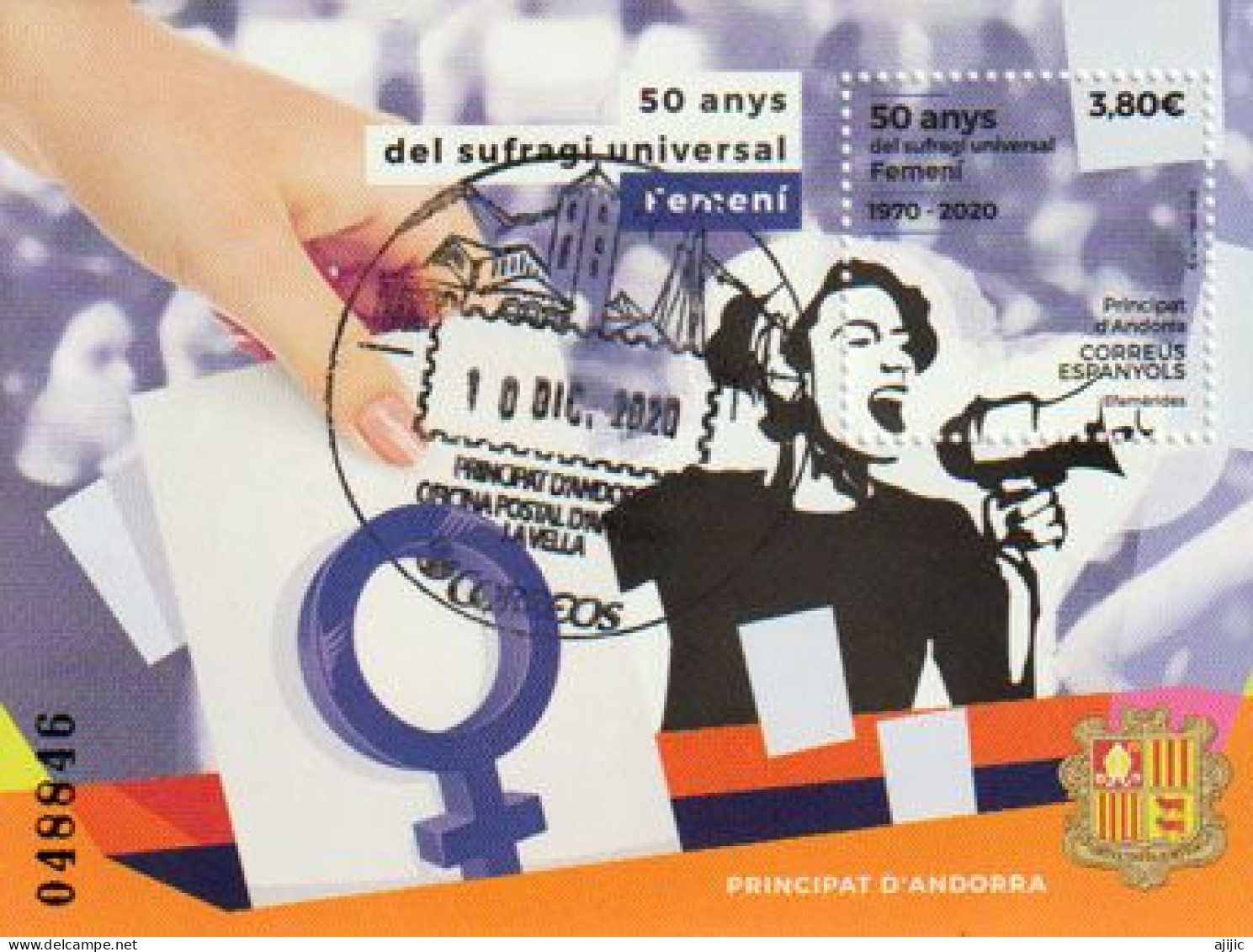 50 Anys Del Sufragi Universal Femini/ 50 Years Of Universal Women's Suffrage In Andorra.Miniature Sheet Used 1st Quality - Usati