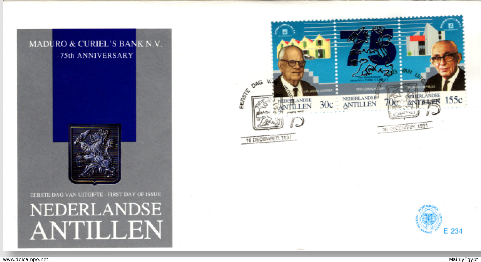 NETHERLANDS ANTILLES: 1991 -   FDC - 75 Years Maduro And Curiels Bank (E23a/a) - Curaçao, Nederlandse Antillen, Aruba