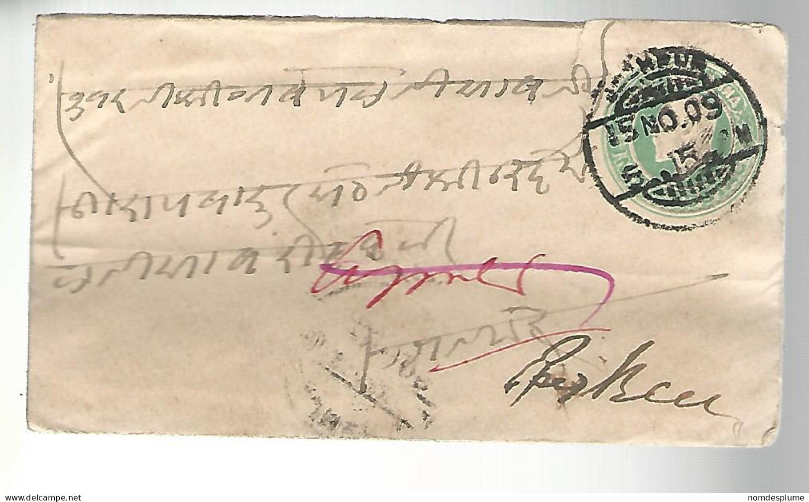 51939 ) Cover India Postmark Ajmer 1909 - Briefe